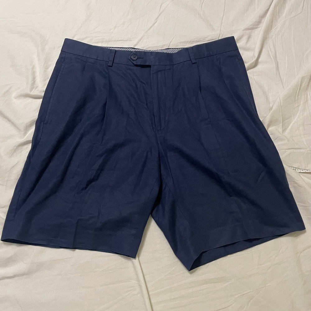 Daniel Cremieux Shorts Mens 36 Navy Blue Signature Collection Cotton Linen Blend